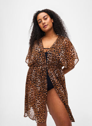 Zizzi Strand kimono med print, Leopard, Model image number 2