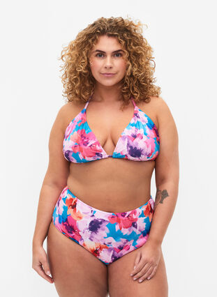 Zizzi Bikini underdel med print og høj talje , Pink Flower, Model image number 0