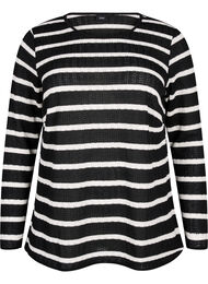 Bluse med striber og lange ærmer, Black Sand Stripe