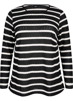 Zizzi Bluse med striber og lange ærmer, Black Sand Stripe, Packshot image number 0