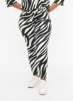 Zizzi Leggings med zebramønster, White Zebra, Model image number 2