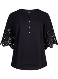 Skjortebluse med broderi anglaise og 3/4 ærmer , Black