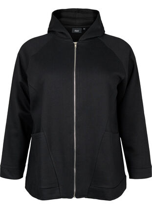 Zizzi Sweat cardigan med hætte, Black, Packshot image number 0