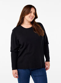 FLASH - Strikbluse med rund hals, Black, Model