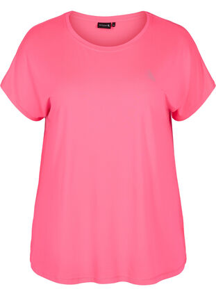 Zizzi Ensfarvet trænings t-shirt, Neon pink, Packshot image number 0