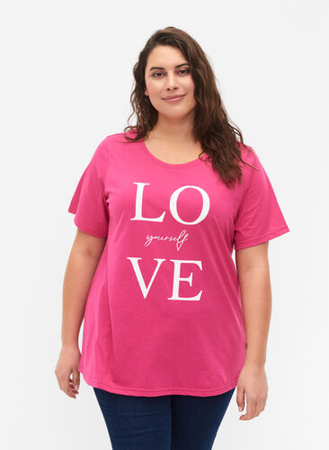 Zizzi FLASH - T-shirt med motiv, Raspberry Rose, Model image number 0