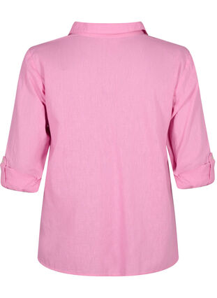 Zizzi Skjortebluse med knaplukning i bomuldsmix med hør, Rosebloom, Packshot image number 1