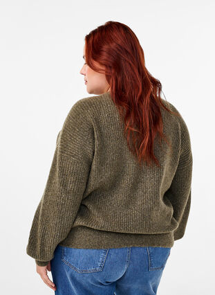 Zizzi Ribstrikket cardigan med knapper, Dusky Green Mel., Model image number 1