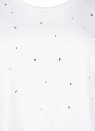 Zizzi T-shirt i bomuld med similisten, Bright White, Packshot image number 2