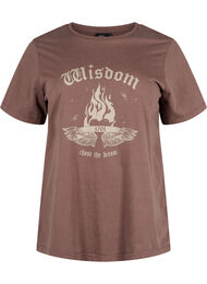 T-shirt i økologisk bomuld med print, Brown Wash W. Wisdom