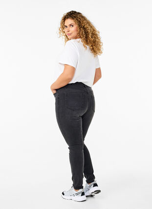 Zizzi Amy jeans med høj talje og super slim fit, Dark Grey Denim, Model image number 1