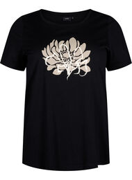 T-shirt med motiv, Black w. Flower