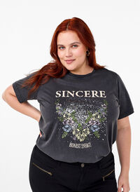 T-shirt i økologisk bomuld med print, D.Grey Wash Sincere, Model
