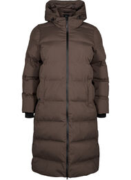 Lang puffer vinterjakke med hætte, Chocolate Brown