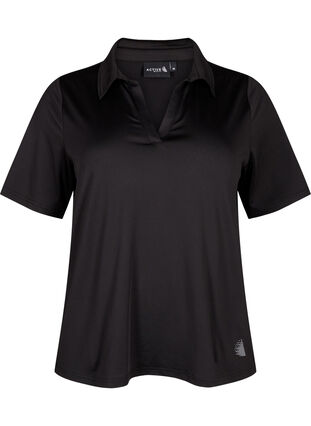 Zizzi Polo t-shirt med v-hals, Black, Packshot image number 0