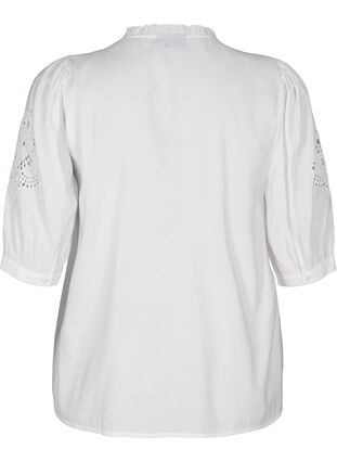 Zizzi Skjortebluse med flæser og broderi anglaise, Bright White, Packshot image number 1