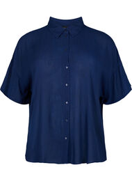 Kortærmet viskose skjorte med krave, Medieval Blue