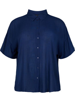 Zizzi Kortærmet viskose skjorte med krave, Medieval Blue, Packshot image number 0