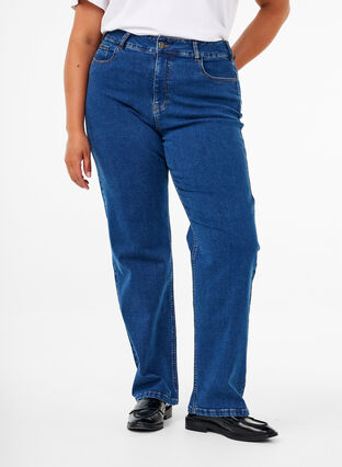 Zizzi Højtaljede Gemma jeans med straight fit, Dark blue, Model image number 2