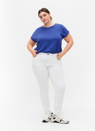 Zizzi Kortærmet t-shirt i bomuldsblanding, Royal Blue, Model image number 2