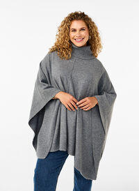 Poncho med høj hals, Medium Grey Melange, Model