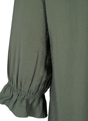Zizzi Lang viskoseskjorte med blondedetalje, Thyme, Packshot image number 3