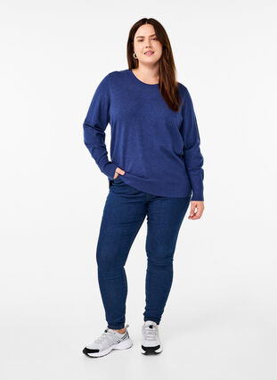 Zizzi FLASH - Strikbluse med rund hals, Estate Blue Mel., Model image number 2