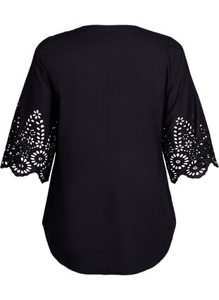 Zizzi Skjortebluse med broderi anglaise og 3/4 ærmer , Black, Packshot image number 1