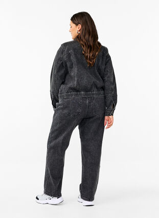 Zizzi Løs jeans med cropped længde, Dark Grey Denim, Model image number 1