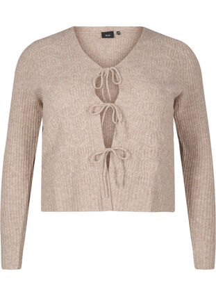 Zizzi Strikket cardigan med bindedetaljer, Simply Taupe Mel., Packshot image number 0