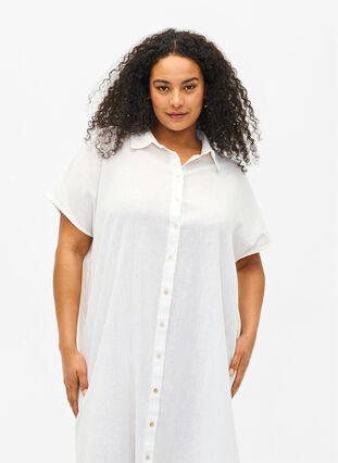 Zizzi Lang skjorte i bomuldsmix med hør , Bright White, Model image number 2