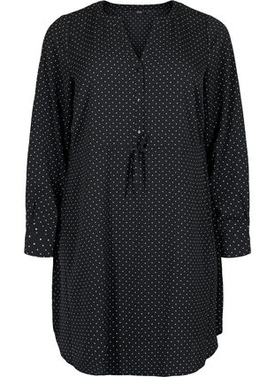 Zizzi Printet kjole med snøre i taljen, Black Dot, Packshot image number 0