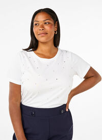 T-shirt i bomuld med similisten, Bright White, Model
