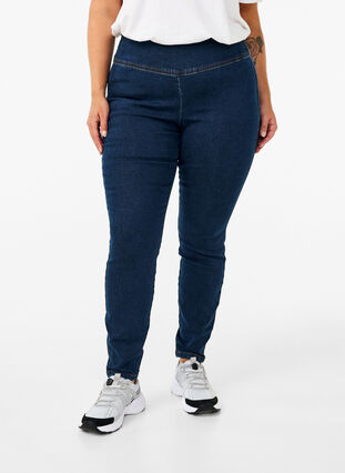 Zizzi Stretchy jeggings med høj talje, Dark Blue, Model image number 2