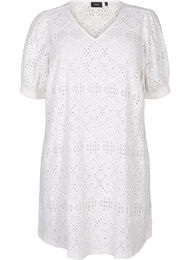Kort kjole med v-hals og hulmønster, Bright White