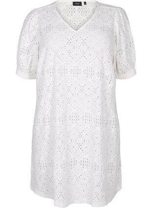 Zizzi Kort kjole med v-hals og hulmønster, Bright White, Packshot image number 0