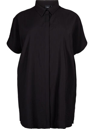 Zizzi Lang skjorte i viskose med korte ærmer, Black, Packshot image number 0