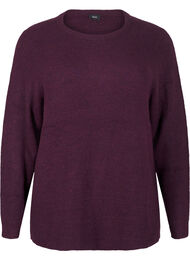 Meleret strikbluse med rund hals, Potent Purple Mel.