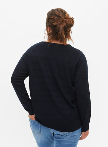 Zizzi Strikbluse med tone-i-tone striber, Navy Blazer, Model image number 1