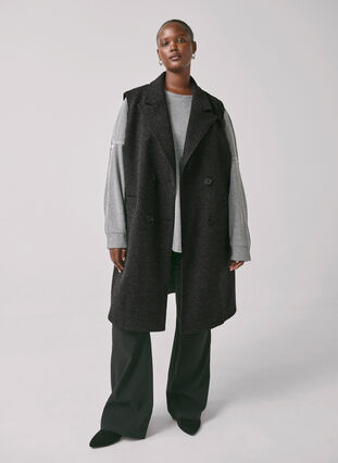 Zizzi Lang vest i uld-look, Dark Grey Melange, Image image number 0