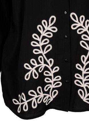 Zizzi Løs skjorte i bomuld med broderi, Black, Packshot image number 3