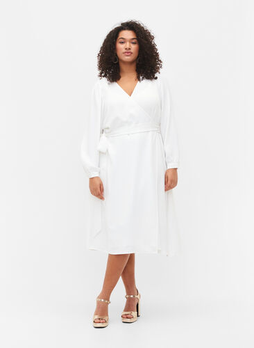 kjole med lange ærmer Hvid Str. 42-60 - Zizzi