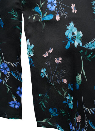 Zizzi Langærmet midikjole med blomsterprint, Blue Flower AOP, Packshot image number 3