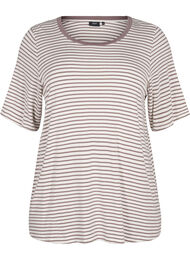 Stribet t-shirt i lyocell med rund hals, Ant White Walnut St