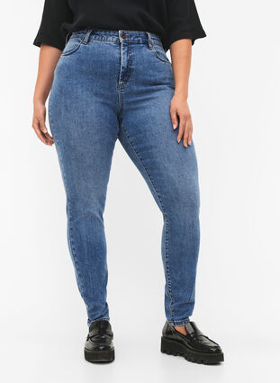 Zizzi Amy jeans med høj talje og super slim fit, Blue denim, Model image number 2