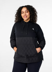 Sweatshirt med hætte og quilt, Black, Model