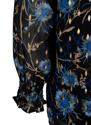 Zizzi Blomstret bluse med lange ærmer og v-hals, Black Blue Flower , Packshot image number 3