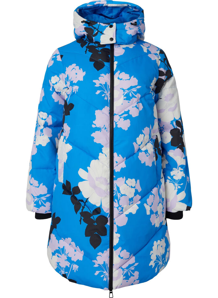 Lang jakke med Zizzi - blomsterprint Blå 42-60 Str. - 