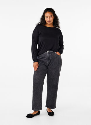 Zizzi Langærmet bluse i uld og viskose, Black, Model image number 2