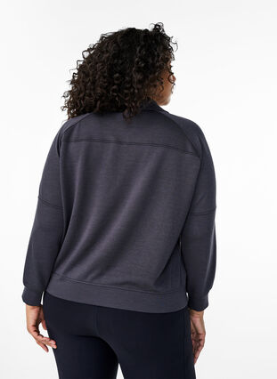 Zizzi Sporty sweatshirt med høj hals og lynlås, Asphalt, Model image number 1